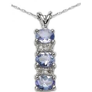 10K Solid White Gold Diamonds and Tanzanite Necklace - 18"
